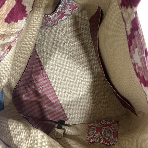 Fabric Tapestry Large Square Tote w/Wood Bar Handles - Picture 2 of 12